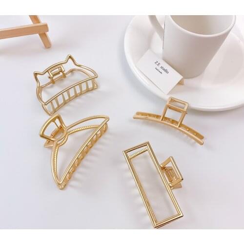 Women Big Size Metal Hair Claws Hair Accessories Fashion Jewelry Gold Simple Hollow Cross Hairpins Lady 's Hair Grip Headwear