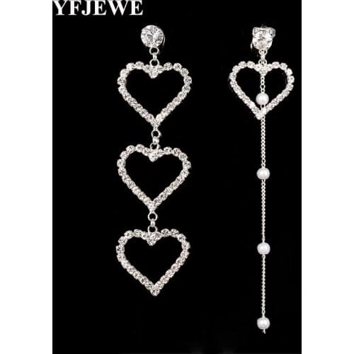 YFJEWE Hippie Brincos Charm Pearl Tassel Crystal Love Heart Earrings For Women Asymmetric Drop Earring Luxury Jewelry E576