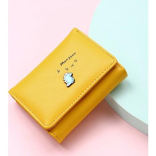 Women Cute Small Dinosaur Wallet Buckle Folding Girl Wallet Brand Designed Pu Leather Coin Purse Female Card Holder