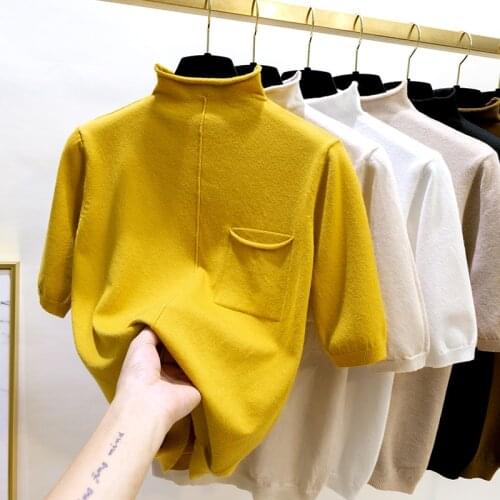 Half Sleeve Tops Women Knitted Sweater Half Turtleneck Short Sleeve Pullover Sweater 8 Colors 2021 Spring Summer New Arrival