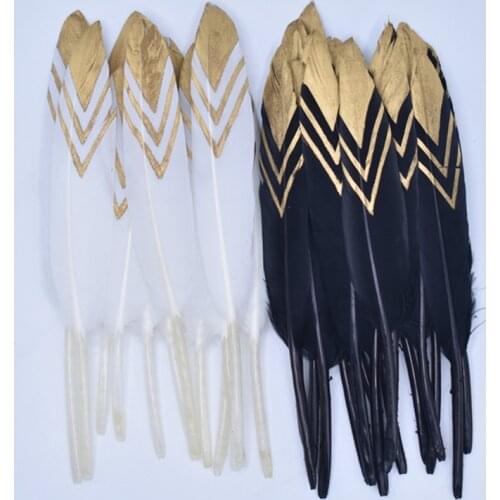 10Pcs/Lot Gold Dipped Duck Feather Goose Feathers for Crafts Diy White Needlework Pheasant Feather Handicraft Party Accessories