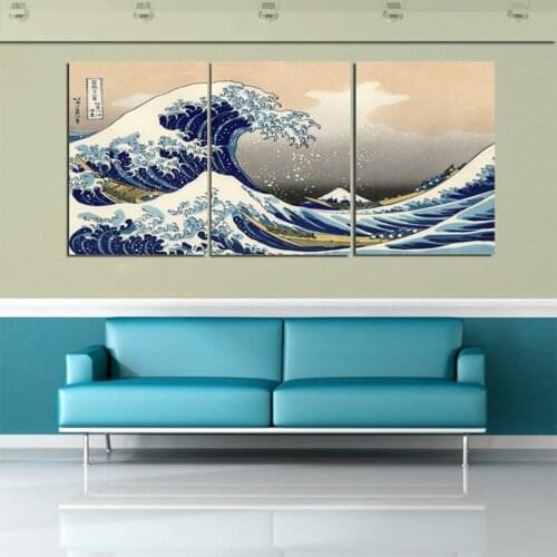 3 Piece Wall Art The great wave off Kanagawa Wall Art PicturesJapan Style Canvas painting For Living Room