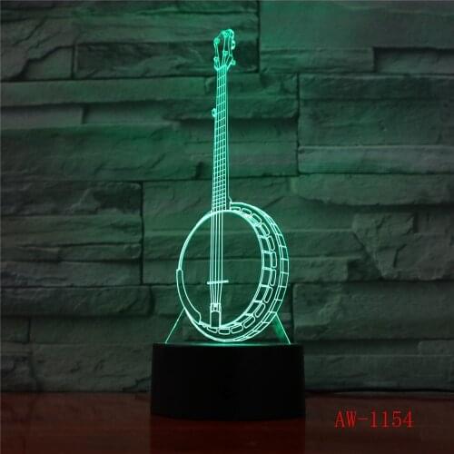 3D Led 7 Colors Changing Kids Gifts Creative Nightlight Banjo Modelling Desk Lamp Musical Instruments Home Decor Light 1154