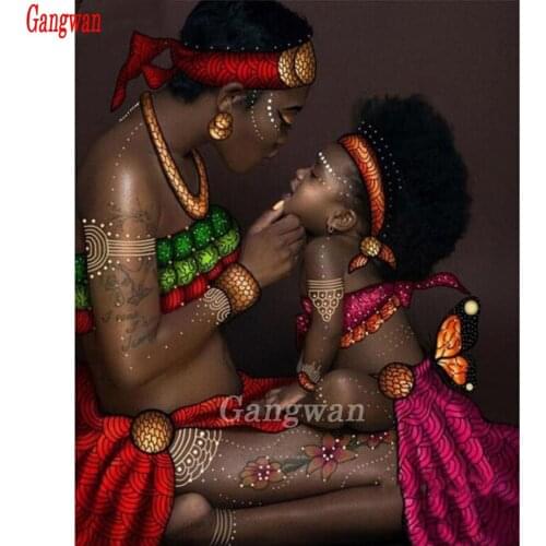 Diamond Painting African Mom and Baby Love Diamond Embroidery Full Square round Rhinestone Mosaic woman girl Cross Stitch decor