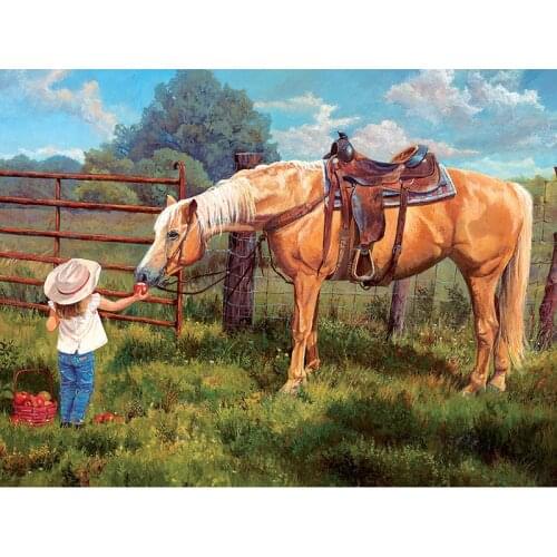 DIY Diamond Painting Cross Stitch 5D Scenic Grassland Needlework Mosaic Kid Feed Horse Full Square Drill Diamond Embroidery KBL