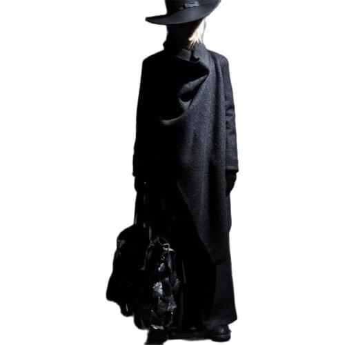 Oversize Irregular Fashion Long Wool Coat Punk Hip Hop Cloak Man Vintage Gothic Style Long Jacket Abrigo Hombre Plus Size 5xl