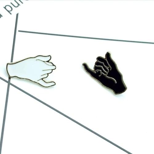 White black handmade metal enamel brooch hook regular gesture badge personality fashionable friends jewelry accessories