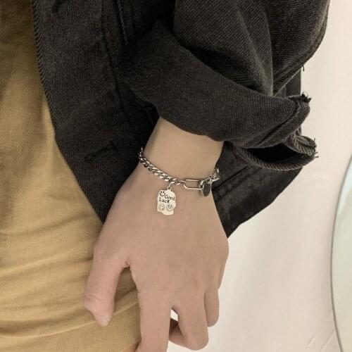 Titanium Steel Smiley Face Link Bracelet Women Geometric Irregular Square Charm Bracelet Simple Jewelry Gifts For Girlfriend