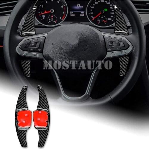 For Volkswagen Tiguan MK2 Passat Touareg Teramont Atlas CC Sharan Real Carbon Fiber Steering Wheel Paddle Shifter Black/Red