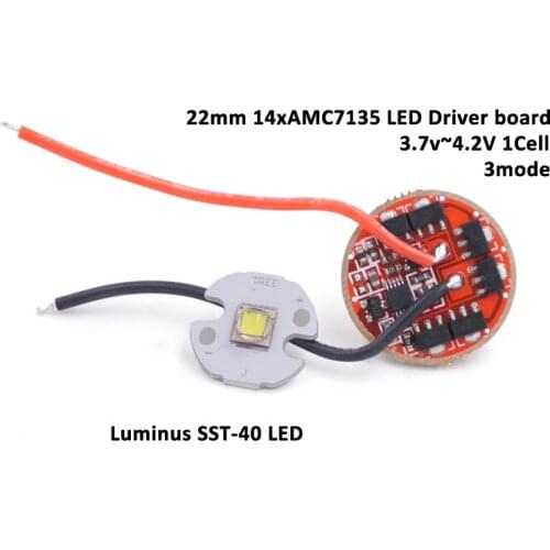 14xAMC7135 Flashlight Driver 3mode 22mm 3.7V~4.2V Circuit Board +Luminus SST-40 LED Emitter chip mounted on 20mm/16mm base