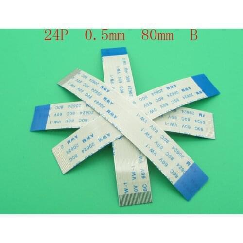 20pcs/lot New FFC FPC 24pin flat flexible cable 0.5mm pitch 24 pin reverse Length 80mm Width 12.5mm Ribbon 24p Flex Cable