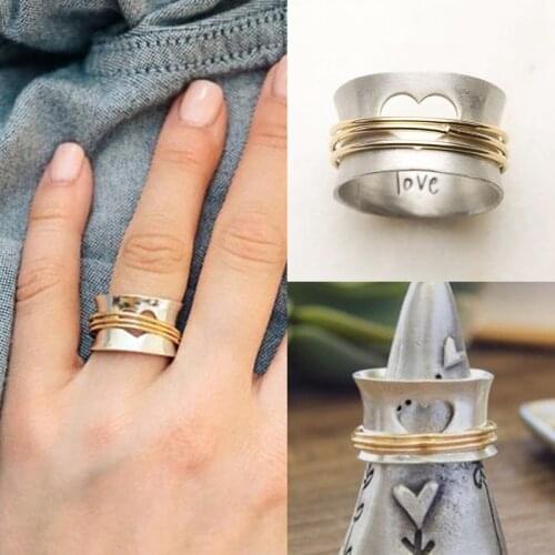 Hot Sale Fashion Hollow Love Love Ladies Two-color Copper Ring Romantic Valentines Day Birthday Gift Jewelry