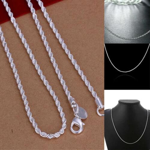 Personality Twist Chain Rope Necklace Rope 2MM Chain Necklace Silver Color Italy Necklace