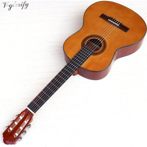 39 inch spruce wood top classic guitar full size high gloss finish natural color 6 string classical guitar for beginner