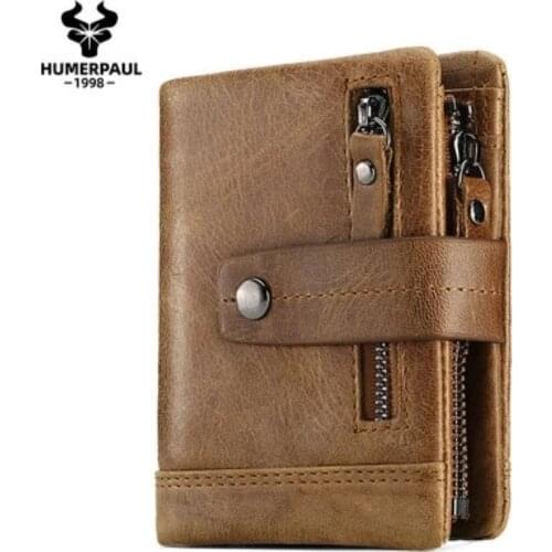 Cow Leather Rfid Genuine Leather Wallets Men Wallet Credit Business Card Holders Vintage Brown Leather Wallet Purses Quality