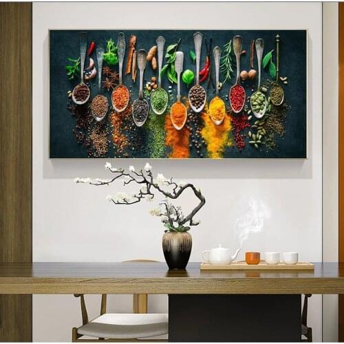 Cereal Spice Spoon Vegetable Cooking Food Fruit Kitchen Wall Art Living Room Home Decoration Canvas Painting