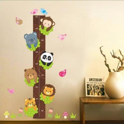 Cute Monkey Panda Lion Tree Animals Wall Decor Stickers For Kids Room Child Height Measure Stickers Adhesive Growth Chart Decal