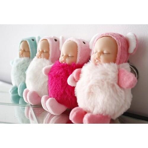 Cute Cartoon Baby Sleeping Doll Keychain PVC Dolls Car Keyring Women Key Holder Gift Child Toy