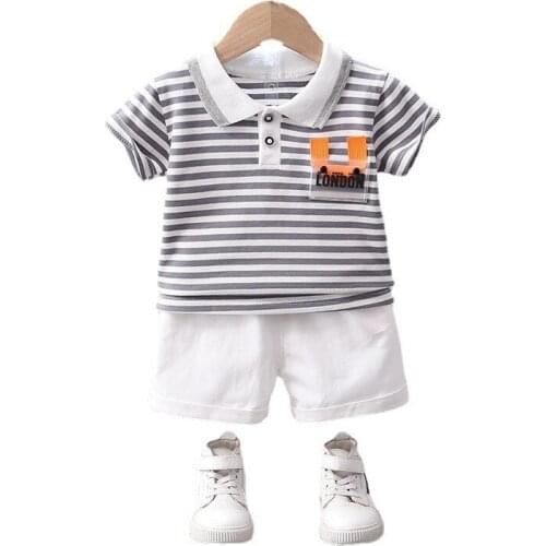 Fashion Children Cartton Clothes Summer Baby Boys Girls Striped T-shirt Pants 2Pcs/Sets Infant Cotton Clothing Set Tracksuit