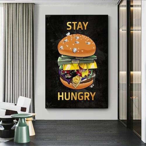 Art Modular Burger Canvas Pictures on The Wall Keep Hungry Home Decor Art Posters and Prints Cuadros Home Design Decor Pictures