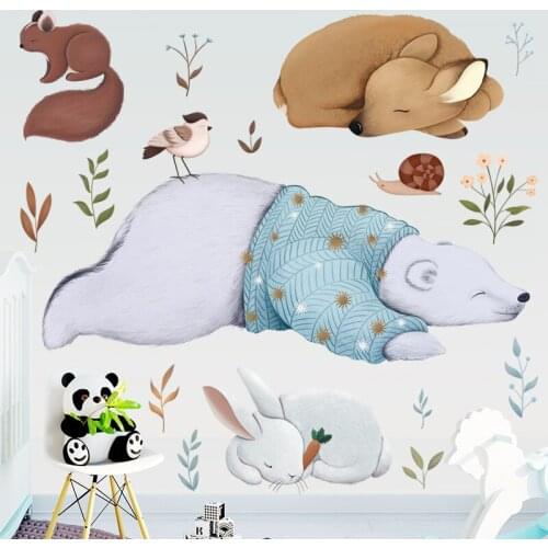 Cartoon Animal Wallpaper Cute Deer Bear Rabbit Fox Wall Sticker Home Decoration For Living Room Bedroom Wall Decal