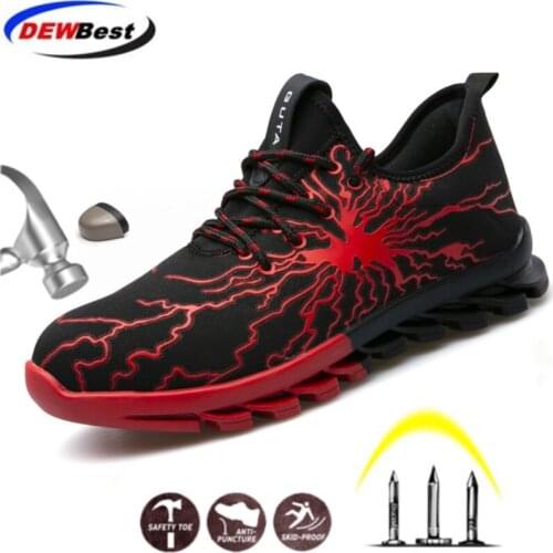 DEWBEST Men Safety Work Boots Fashion Labor Insurance Puncture Proof Shoes Men Breathable Mesh Steel Toe Casual Sports Shoes