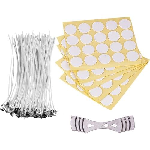 DIY Candle Making Acceaaories Set with 10cm Candle Wicks Cores + 100PCS Stickers + 1PC Wick Centering Device for Candle Making