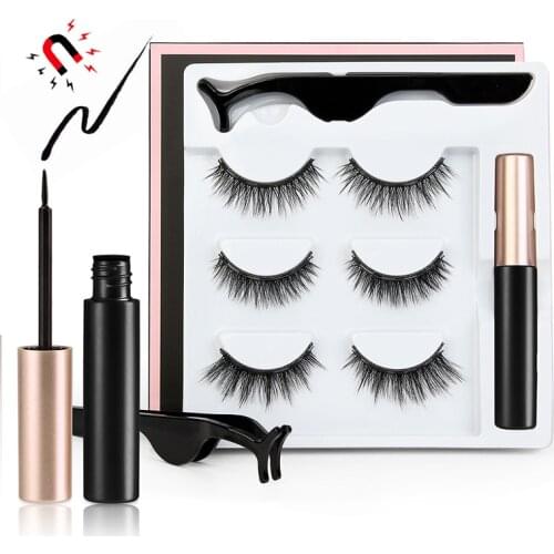 3D Magnetic Eyelashes+Tweezer Liquid Eyeliner Set Magnetic False Eyelashes Waterproof Long Lasting Eyelash Extension Tool TSLM1