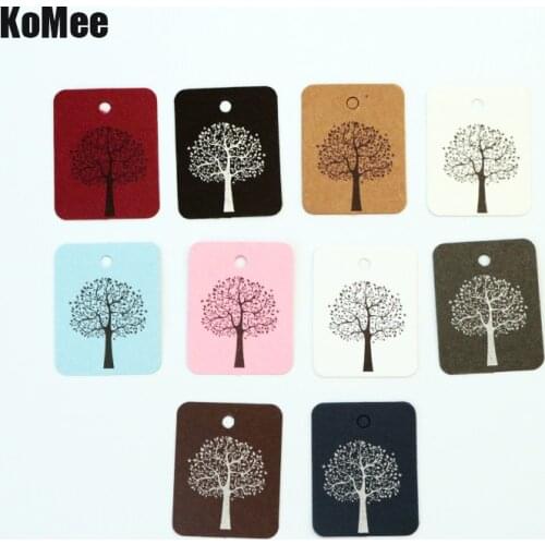 New 500Pcs/lot 8Colors Kraft Jewelry Tag 2.6*3.3cm Tree Design HangTags Rectangle Shape Paper Jewelry Card Price Tag Label
