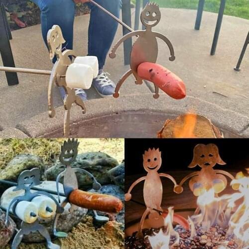 Novelty Women Men Shaped Stainless Steel Camp Fire Roasting Stick Funny Metal Craft Barbecue Forks for Campfire Bonfire and Gril