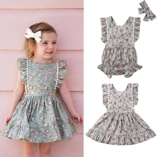 Big/Litter Sister Girls Clothes Floral Print Ruffle Sleeve Romper Dress One-Pieces Outfits Summer