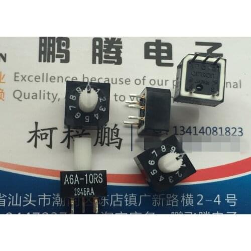 1PCS Original Japanese Omron A6A-10RS 0-9/10-bit rotary dial coding switch 3: 2 feet straight plug with handle