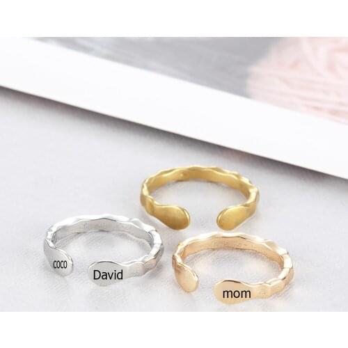 Customize Names Rings Stainless Steel Irregular Wave Pattern Ring For Family Wedding Personalized Gifts