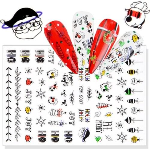 Christmas Slider Nail Art Decals Decoration Snow Flake Tree Squirrel Deer 5D Nail Sticker DIY Manicures Tips