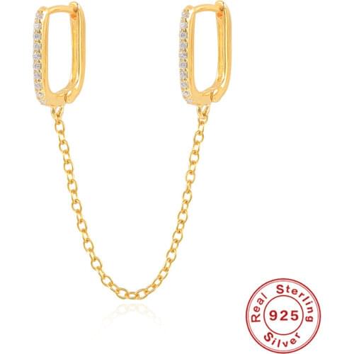 925 Sterling Silver 9mm Gothic Punk Handcuff Chain Earring European and American Hiphop Stud Earrings Link Chains For Women Girl