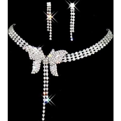 Women Full Rhinestone Butterfly Long Pendant Stud Earrings Necklace Jewelry Set Supplies conjuntos de joyas ювелирные наборы
