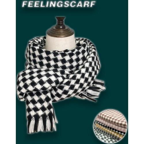 New Double-sided Diamond Lattice Scarf Womens Winter Imitation Cashmere Warm Tassel Shawl Thickened Cold Proof Scarf