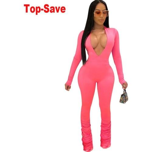 Stacked Sweatpants Solid V Neck Rompers 2020 Autumn Fashion Women Casual Linen Cotton Jumpsuit Playsuit Trousers Ladies Overalls