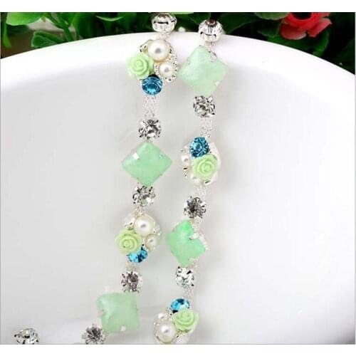 Free Shipping 5 yards Crystal Rhinestone Trim, Rhinestone Applique, Bridal Applique,Wedding Applique,Rhinestone Chain TONG024