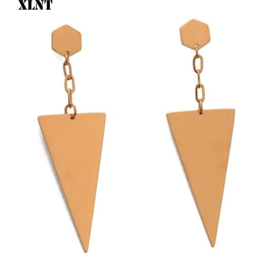 XLNT Personality Fashion triangle geometric Stainless Steel earrings Retro female tassel long women earrings Jewelry