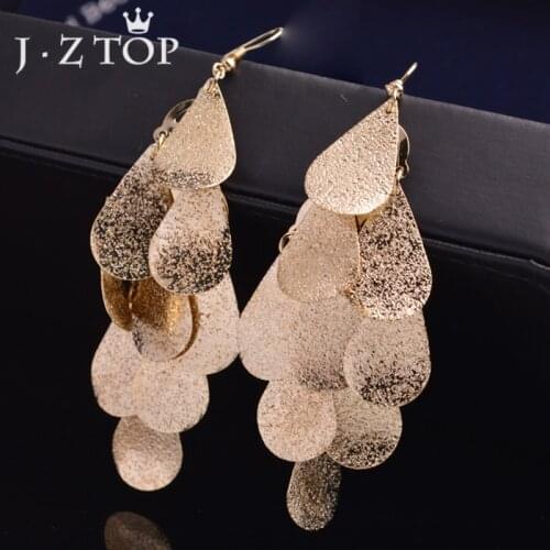 Jztop Vintage Metal Sequin Tassel Dangle Earrings Woman Simple Water Drop Fish Scale Geometric Long Earring Statement Jewelry