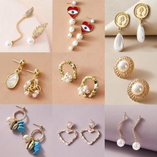 Tocona Luxury Pearl Stone Butterfly Drop Dangle Earrings for Women Charns Heart Eyes Shiny Rhinestone Leaf Jewelry Pendiente