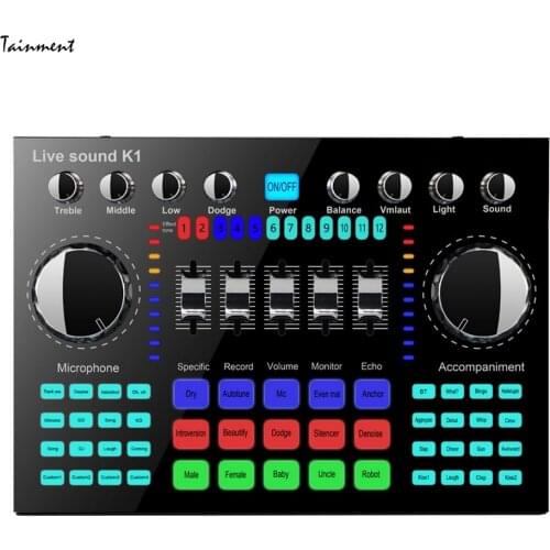 K1 Computer Phone Voice Changer HiFi Live Sound Card Mixer Board Streaming Audio 5.0 Universal KTV, Club, Livehouse Equipment