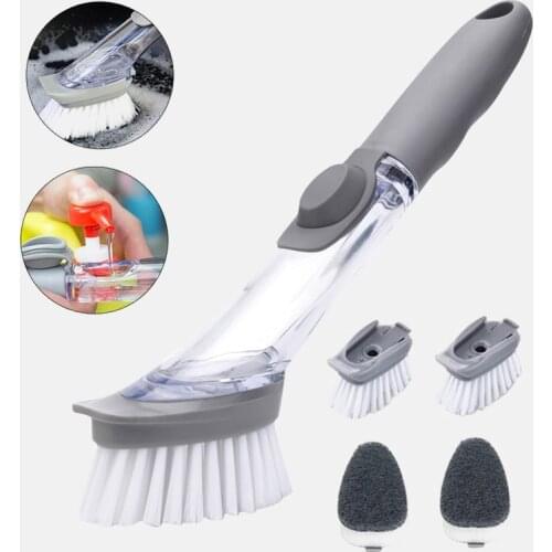 1/5Pcs Double Use Cleaning Brush Scrubber Dish Bowl Washing Sponge Automatic Liquid Dispenser Kitchen Pot bathroom set