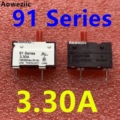 2Pcs 91 Series 3.30A 3.3A 125V/250VAC 50VDC KUOYUH Overcurrent protector short circuit overload switch fuse Protection switch