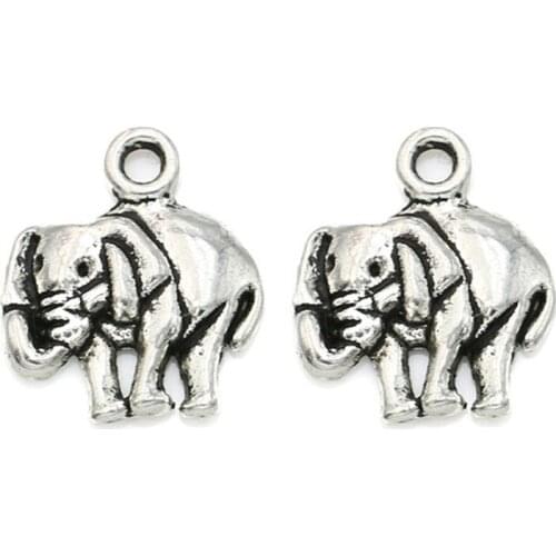 20pcs Antique Silver Plated Elephant Charms Bracelet Findings Pendants for Jewelry Making Earrings DIY Handmade 16x13mm
