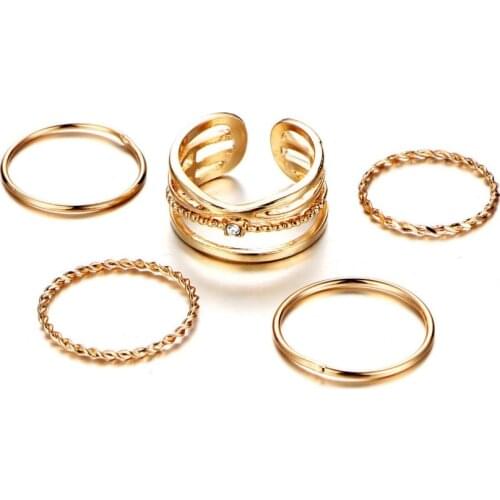 2018 New 5 pc/set Charm Gold Color Midi Finger Ring Set for Women Vintage Bohemia Party Rings Punk Jewelry birthday Gift