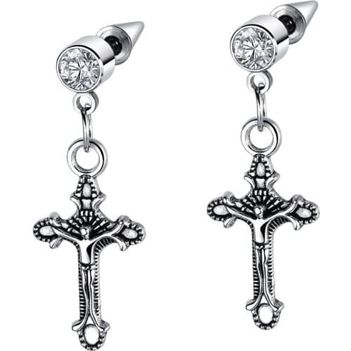 2020 New Punk Small Crosses Pendants Zircon Stud Earrings for men women Vintage Stainless steel Earring e girl Jewelry Wholesale