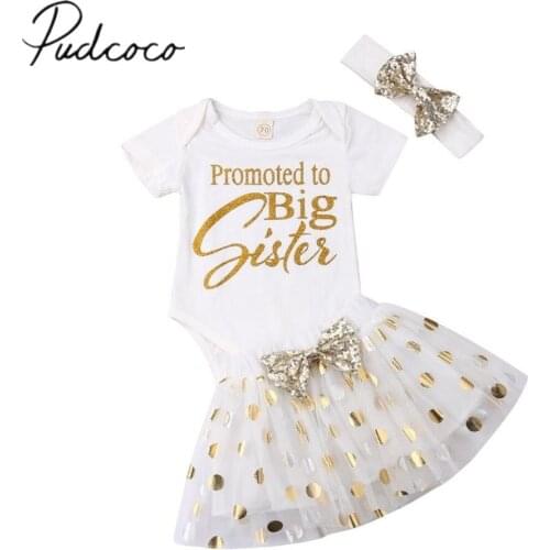 2019 Brand New Newborn Infant Baby Girl Big Sister Bodysuit Tops Polka Dot Tutu Skirt Headband 3PCS Princess Shortsleeve Clothes