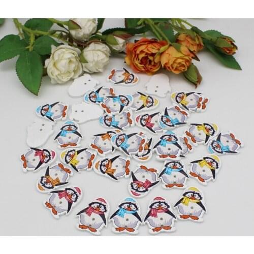 40pcs Christmas penguin Christmas Button Decorative for Craft Sewing Wood Button For Clothing Kid Clothes Decoration